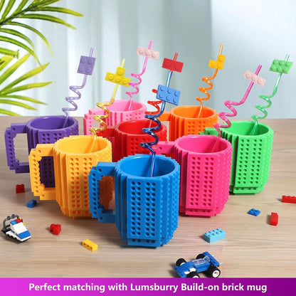 24 Pcs Building Blocks Theme Drinking Straws - 8 Colors Reusable Straws for Adults Brick Themed Gatherings Accessories With 2 Cleaning Brushes