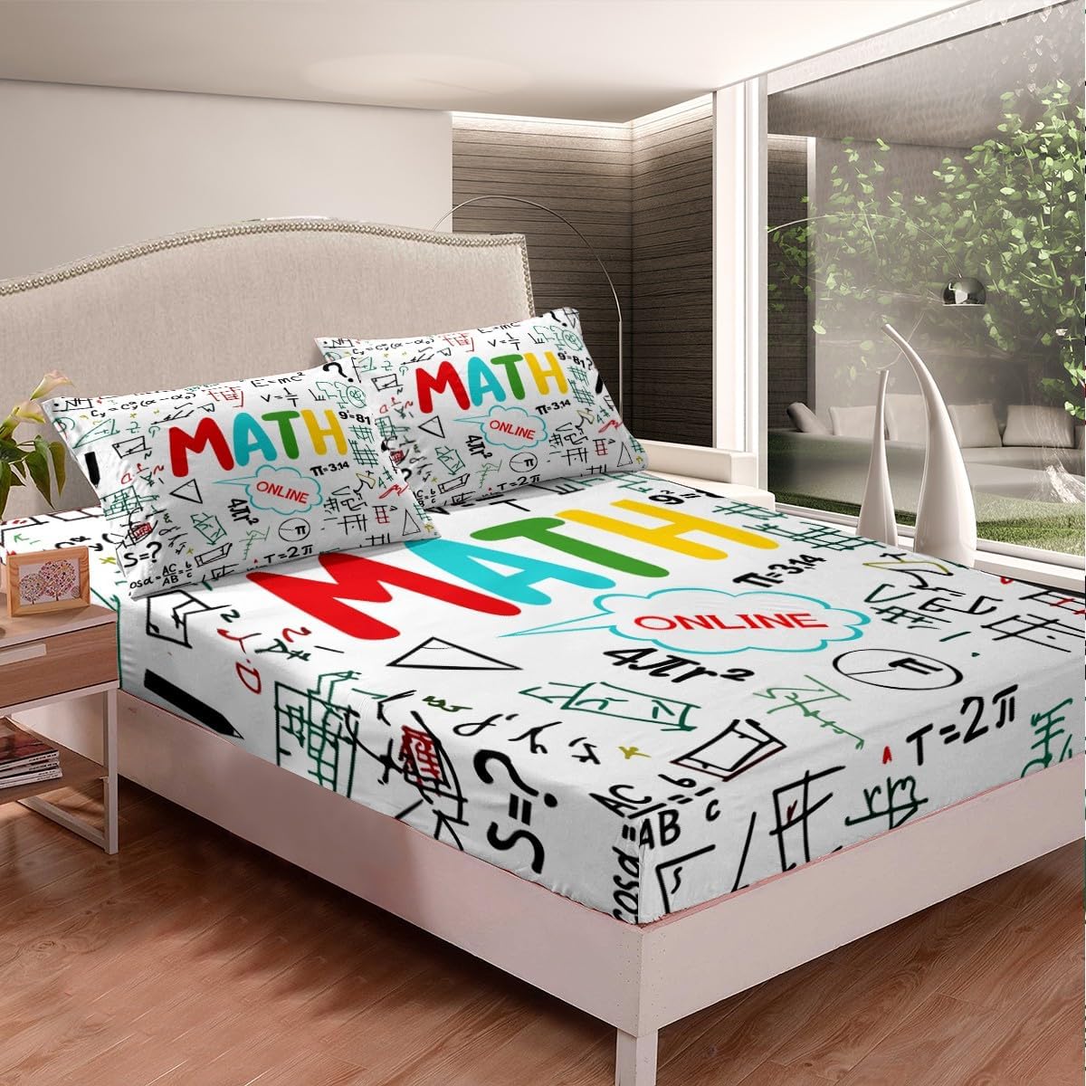 Erosebridal Chemistry Lab Fitted Sheet Twin Size Chemical Equation Bed Sheets for Boys Girls Chemical Elements Science Theme Bed Set Teens Kids Science Students Bedding Set School Dorm Room Decor
