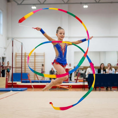 YGEOMER Ribbon Wands, 12pcs Rainbow Gymnastics Ribbons for Kids, Twirling Dance Sticks for Artistic Dancing, Talent Shows & Birthday Party Props