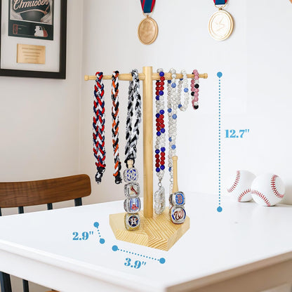rain bunny Wooden Baseball or Softball Drip Necklace Organizer Holder, Championship Ring Display Holder, Softball Ring Holder, Drip Necklace Baseball Display Gift (Walnut Red)
