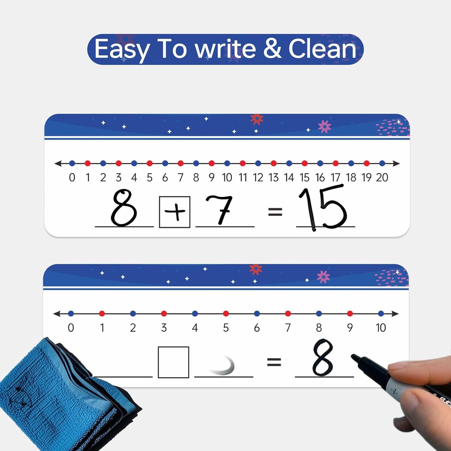 10Packs Numbers Line Dry Erase Board Cards, Double Sided 0-10 on one Side and 0-20 on The Other Side; Classroom Must Haves Home Desktop Portable Math Whiteboards(12” x 4”)