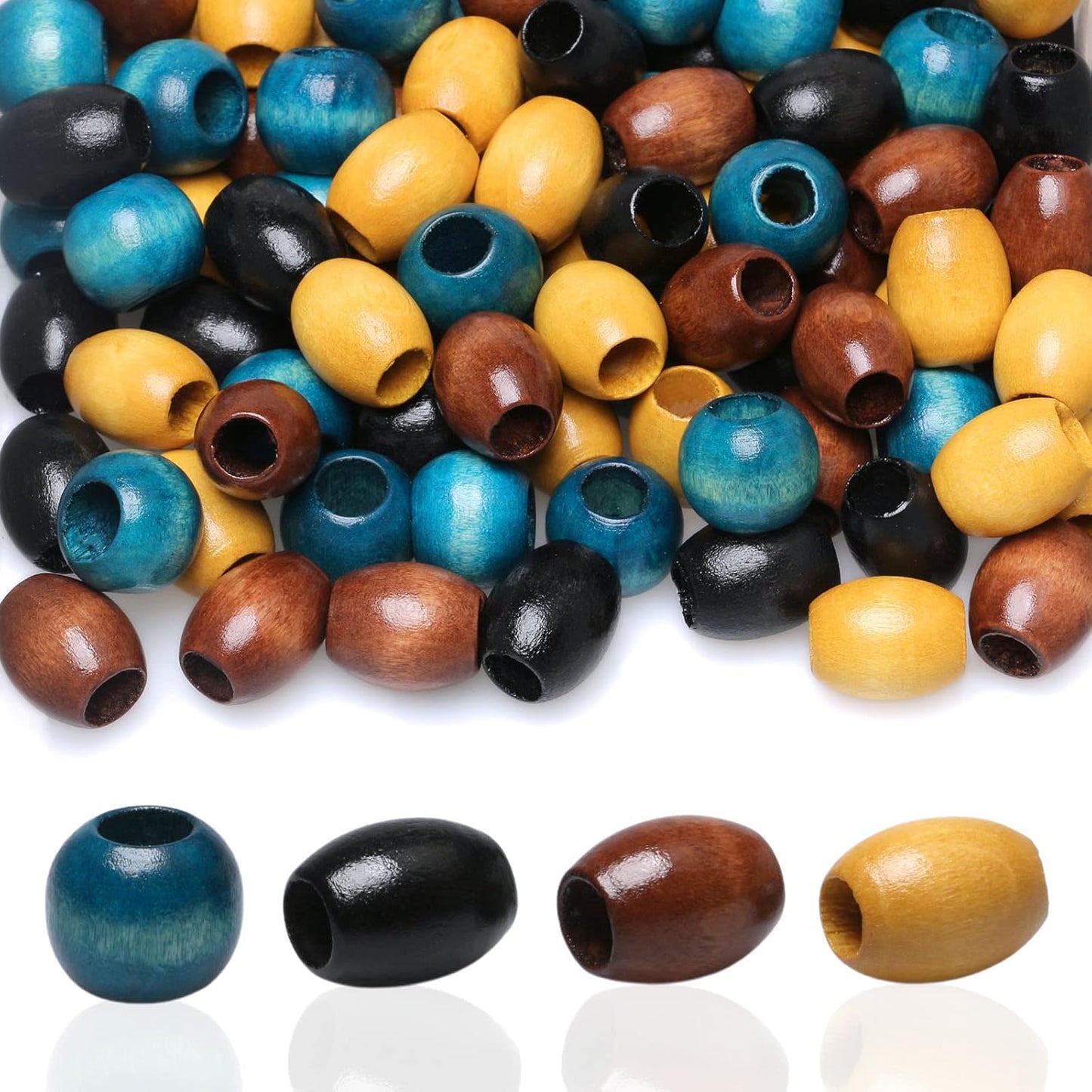 120 11x12mm White Wooden Beads with 5mm Large Hole Barrel Wood Spacer Loose Beads for Handmade Crafts Making