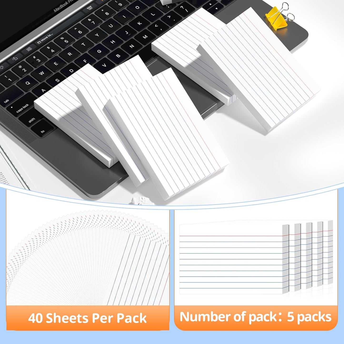 Index Cards 3x5 Inches, 300 PCS, Colored Flash Cards With Ring, Punched Lined Study Card Ruled Flashcards Notecards, Ruled Front And Blank Back, Note Card for School, College And Home