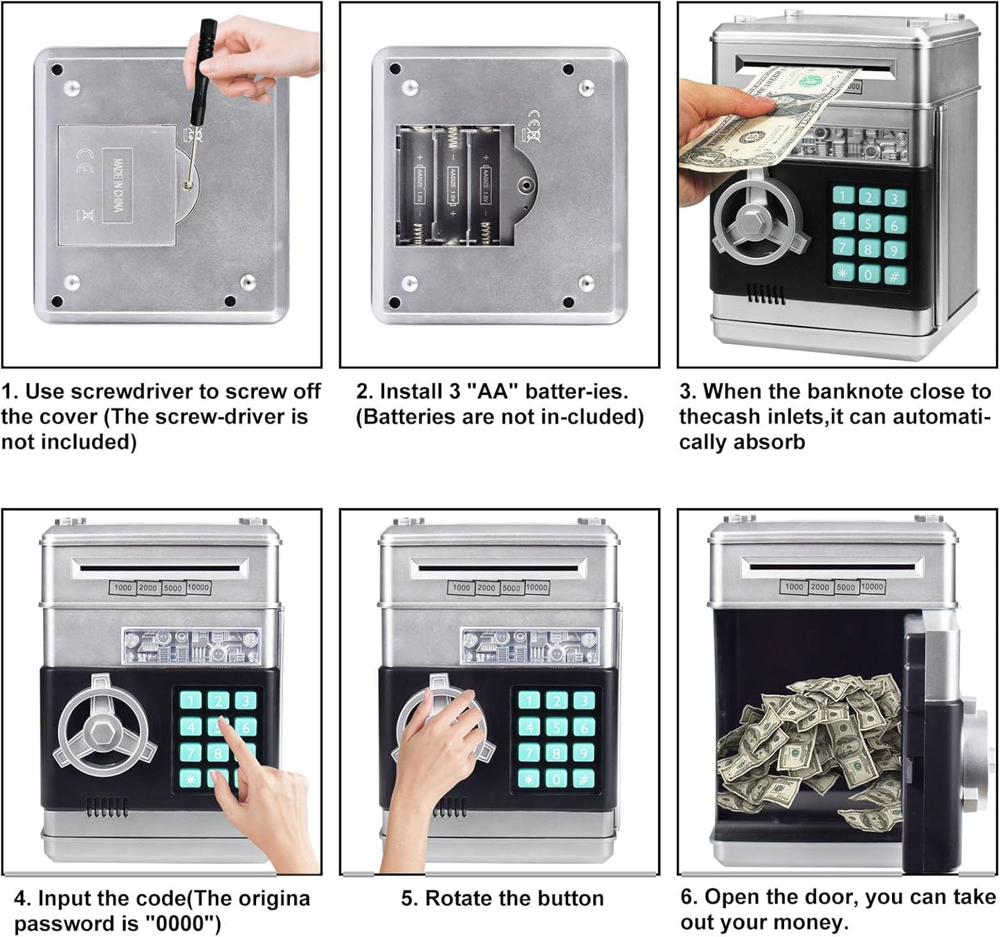 HUSAN Piggy Banks Money Banks for Kids, Electronic Password Code Money Banks ATM Banks Box Coin Bank for Children Boys and Girls (Grey Bue)