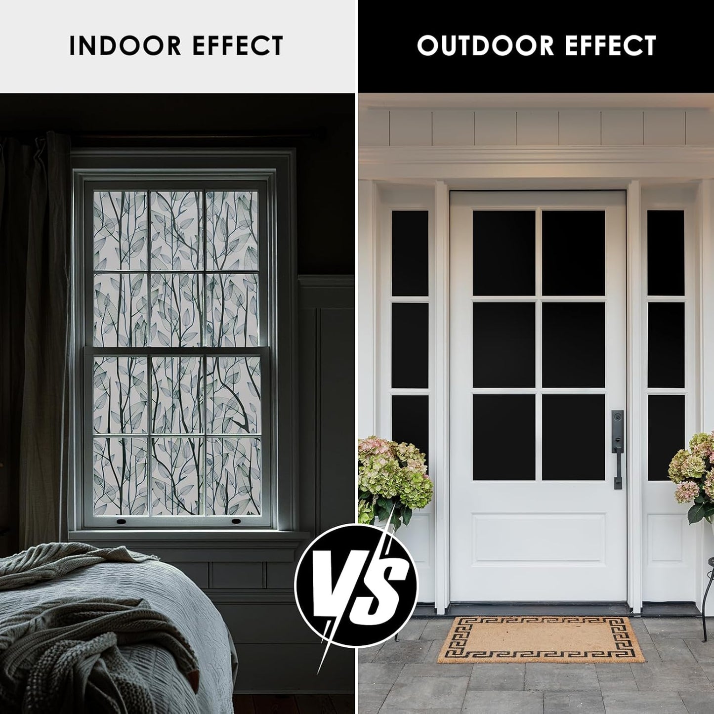 Leaf Pattern Window Tint with Installation Tools, Blackout Window Cover, Sun Blocking Window Tint for Home (Full Blackout Opaque, 17.7'' x 78.7'')
