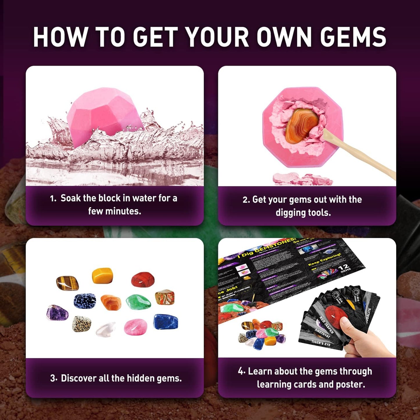 Gamerside Mineral Mining Kit Gem Dig Kit,Rock Dig Kit Dig up 12 Rock & Mineral Collection Gemstones & Crystals Diamond Mining Kit for Kids Gemology Mining Gift Rocks Minerals for Boys Girls