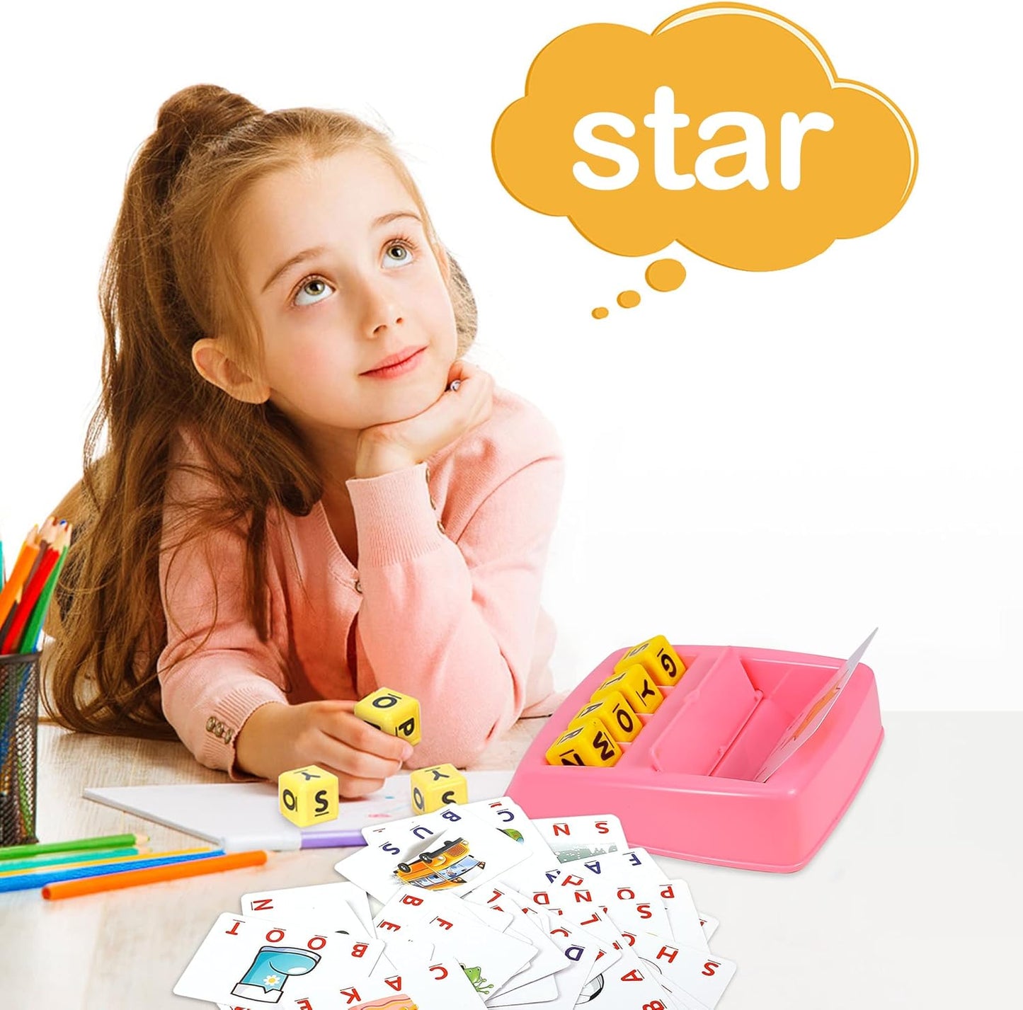 Fenikso Matching Letter Game, Alphabet Spelling & Reading Words, Objects & Color Recognition, Early Learning Educational Toy for Preschooler & Kindergarten Kids Over 3-8 Years Old, Best Gifts