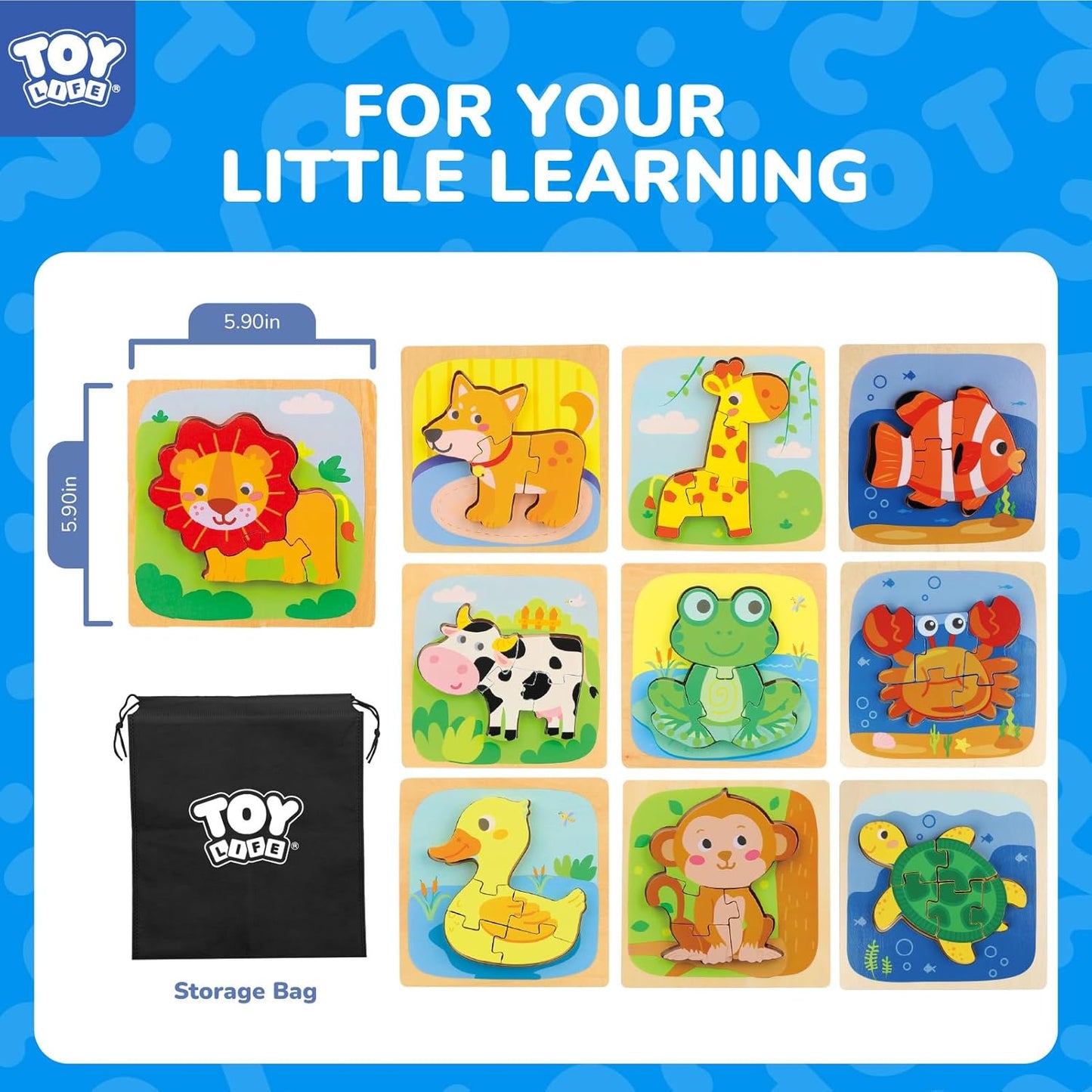 TOY Life Wooden Puzzles for Toddlers 2-4, Montessori Toys for 1 2 3 Year Old Boys Girls, Animals Puzzles Educational Learning Toys 2 Year Old, Toddler Birthday Gifts Toy for Baby Girl Boy 6M+