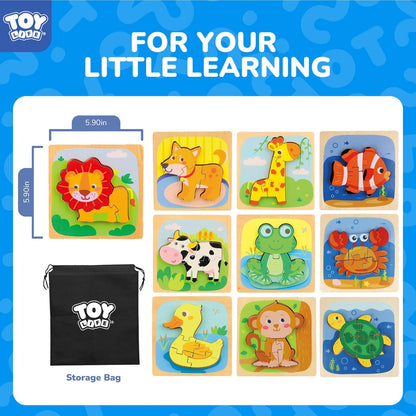 TOY Life Wooden Puzzles for Toddlers 2-4, Montessori Toys for 1 2 3 Year Old Boys Girls, Animals Puzzles Educational Learning Toys 2 Year Old, Toddler Birthday Gifts Toy for Baby Girl Boy 6M+