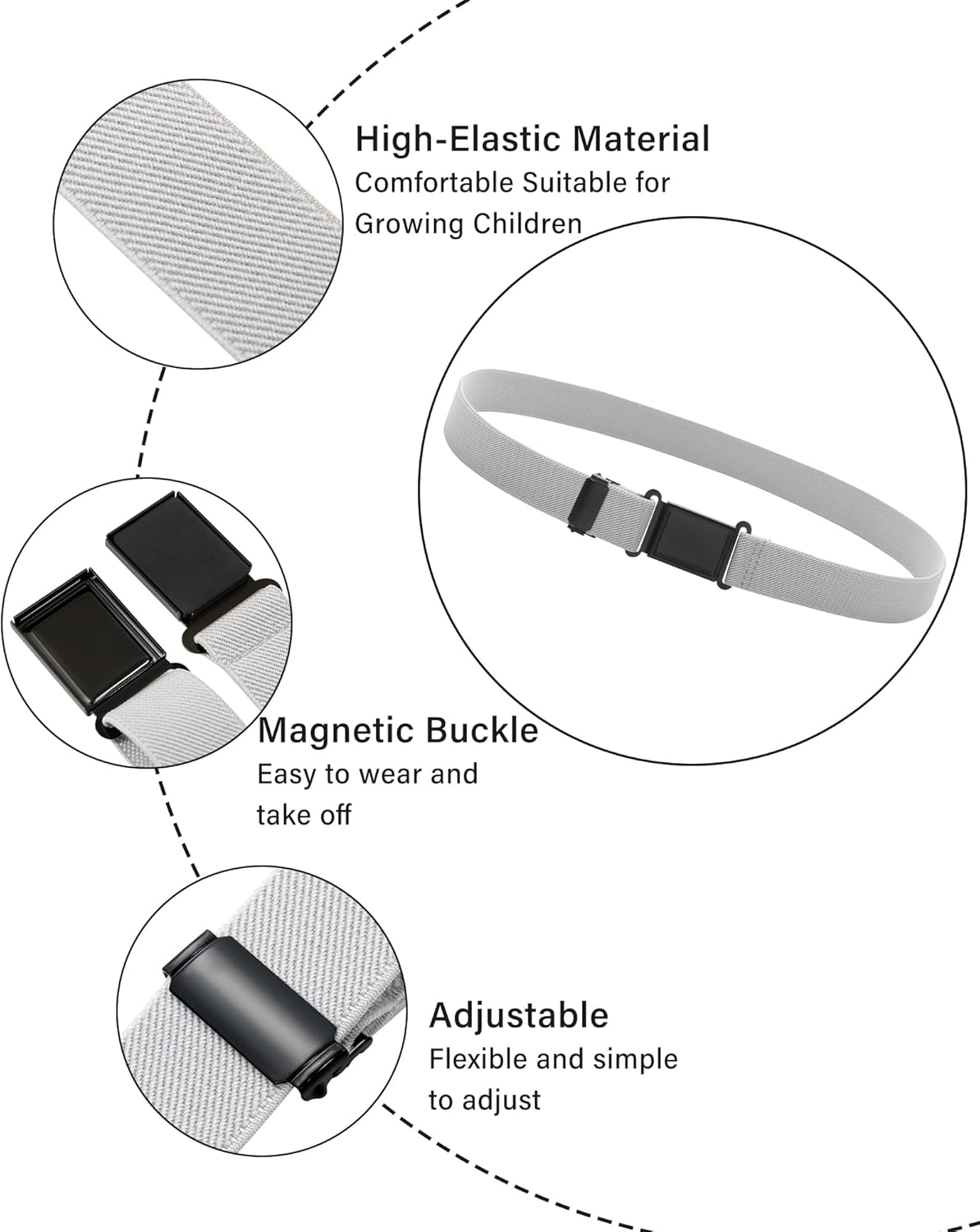 AWAYTR 3 PCS Kids Adjustable Magnetic Belts - Easy to Use Magnetic Buckle Belt for Boys and Girls