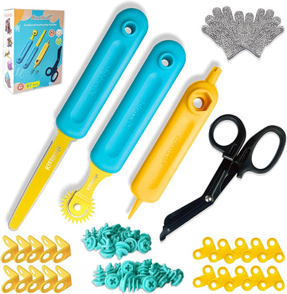 Kizzikids Cardboard Tools for Kids with Cutter &Tool Box, 149 PCS Cardboard Construction Kit for Family & Team Activities, Creative STEM Educational Toys Gift for Boys and Girls Aged 5+
