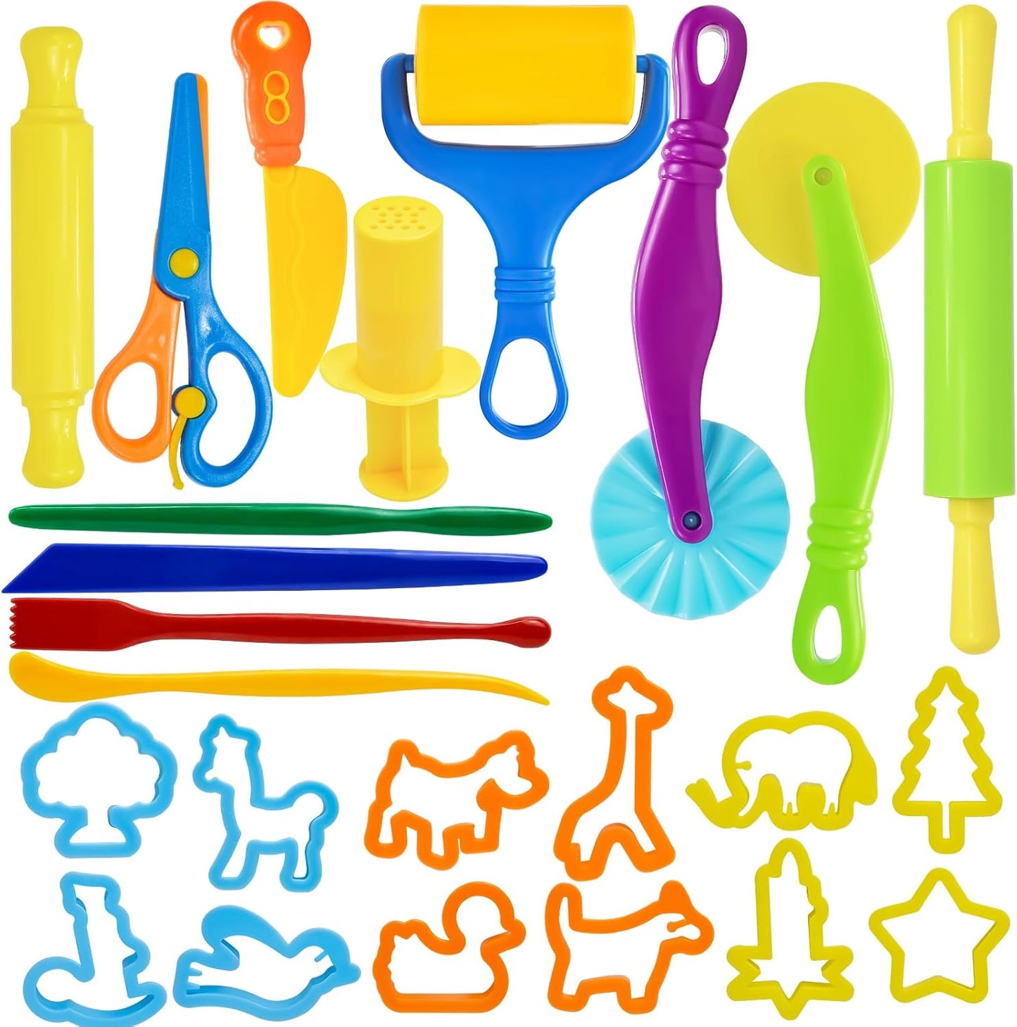 LCY WEDSHI Dough Tool Set, 9 Pcs Dough Tools Sets for Kids Ages 4-8, Dough Accessories Includes Cutters Roller, Rolling Pins, Safety Scissors, Plastic Knife, Plastic Rollers
