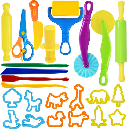 LCY WEDSHI Dough Tool Set, 9 Pcs Dough Tools Sets for Kids Ages 4-8, Dough Accessories Includes Cutters Roller, Rolling Pins, Safety Scissors, Plastic Knife, Plastic Rollers