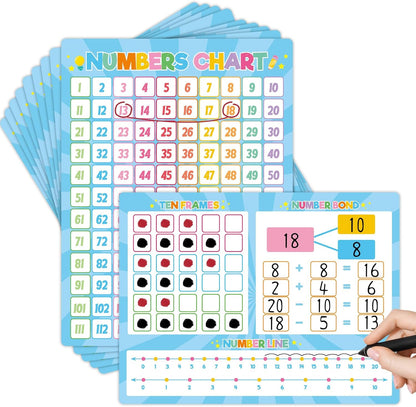 12 Pack 1-120 Number Chart Dry Erase Flash Card 9x12 in Number Bond Ten Frame Double-Sided Math Manipulatives Whiteboard for Kids Student Kindergarten Classroom Homeschool Teacher Supplies (Colorful)