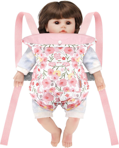 GAGAKU Baby Doll Carrier for Little Girls, Reborn Doll Accessories for Toddlers 3+ Years Old, Kids Toy Baby Dolls Sling Carrier - Pink - Moonflower