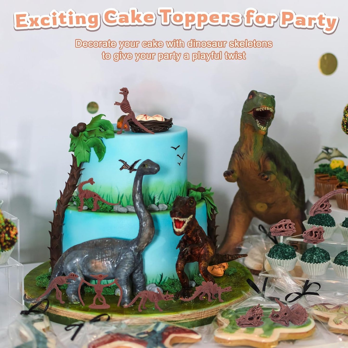 70PCS 3.7 Inch Dinosaur Bone for Sandbox Brown Dinosaur Fossil Skeleton Plastic Skull Dino Dig Toy Kit for Puzzle Game Sensory Bin Birthday Party Dino Scavenger Hunt Science Class Prize Cupcake