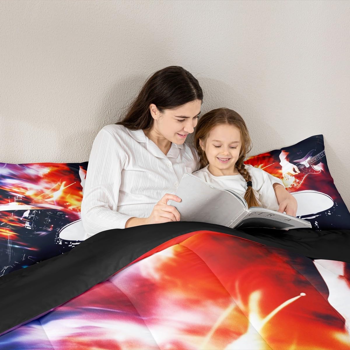 Erosebridal Drum Kit 3D Print Kids Comforter Sets Rock Music Themed Full Bedding Set for Boys Girls Musical Pattern Comforter Set,Colorful Retro Style Quilt Duvet 3 Pcs