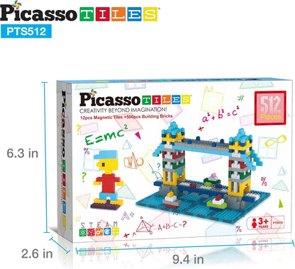 PicassoTiles 1016pcs Magnetic Tile & Building Brick Combo Construction STEM Toy Magnet Tiles for Creative Play Educational Toys for 3+ Large Bricks for Toddlers Compatible with Major Brands PTS1016