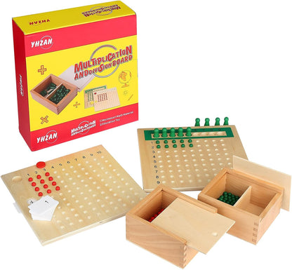 YHZAN Montessori Math Board Learning Multiplication & Division STEM Wooden Educational Toy Manipulative for Homeschooling Classroom Activity