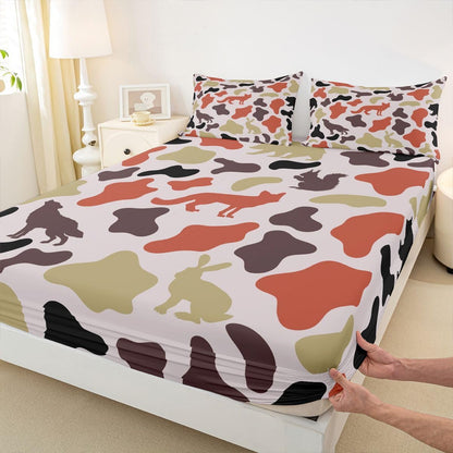 Manfei Musical Kids Fitted Sheet Full Size, MusicalGuitar Radio Drum Kit Headset Print Bedding Set 3pcs for Boys Girls, Rock Music Bed Cover with 2 Pillowcases, Soft Polyester Bedding, No Top Sheet