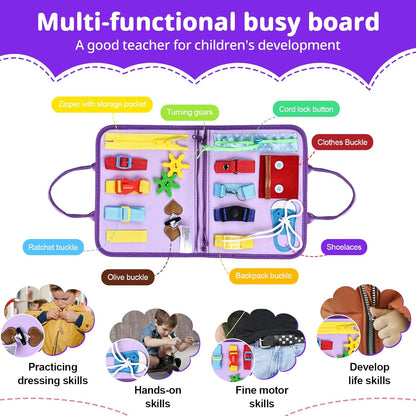 JHkim Busy Board Montessori Toys for 1 2 3 4 Year Old Boys Girls Gifts, Sensory Toy for Toddlers 1-3, Educational Activities Travel Toy for Airplane Car, Busy Book for Learning Fine Motor Skills,Blue