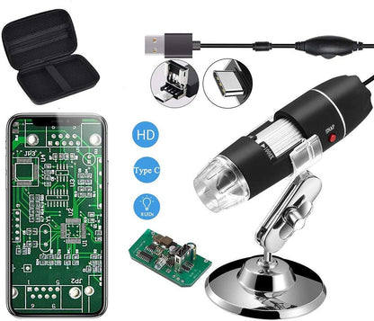 Jiusion Original 40-1000X USB Microscope with Portable Carrying Case, Digital Magnification Endoscope Camera 8 LEDs Metal Base for Android Phone and Tablet, Windows Mac Linux Chrome