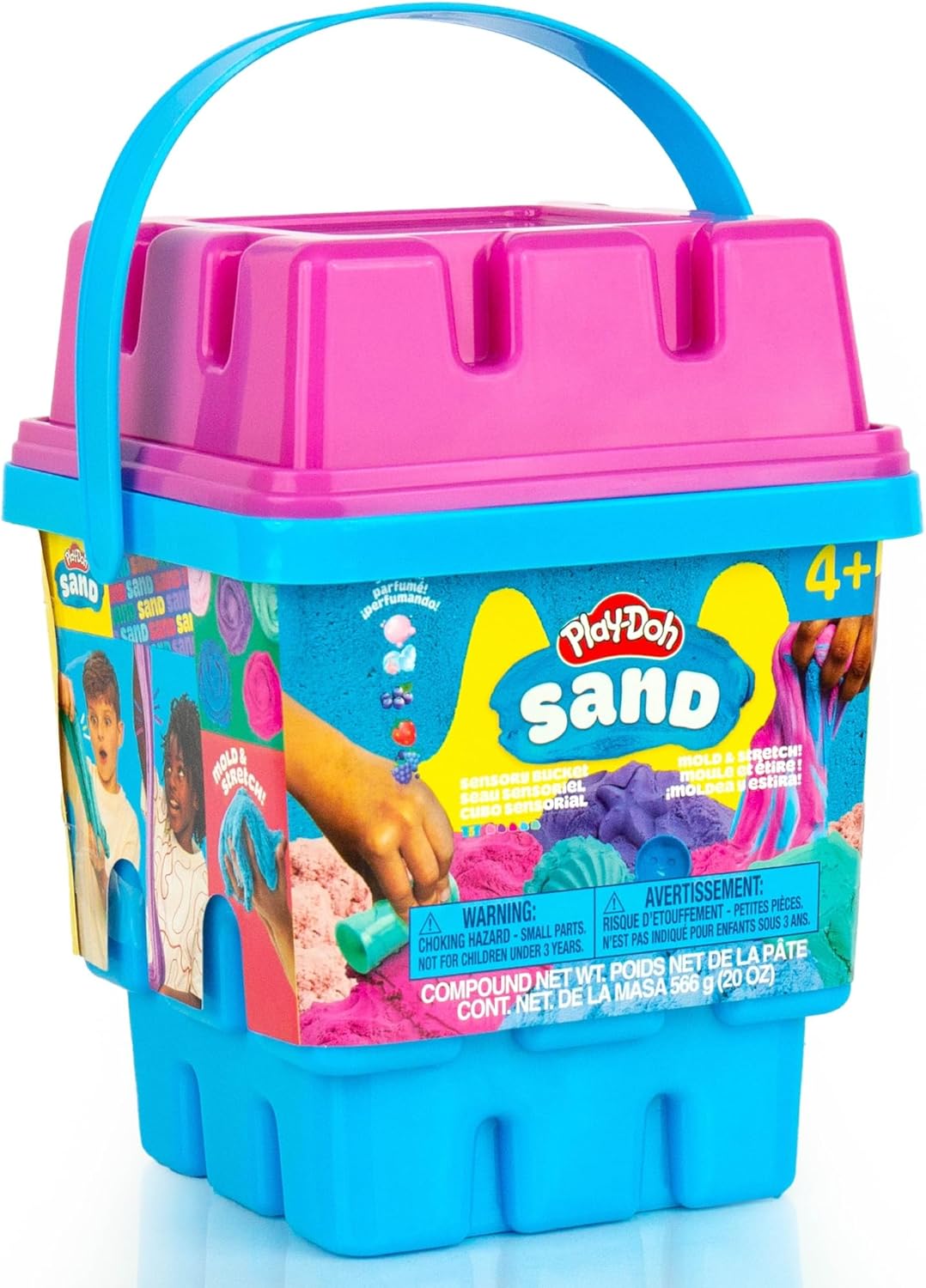Play-Doh Sand Castle Bucket, 5 Colors & Scents of Play Sand, Resealable Cans with 5 Fun Tools, Sand Castle Building Kit, Creativity for Kids Sensory Bin, Toys for Soft Play