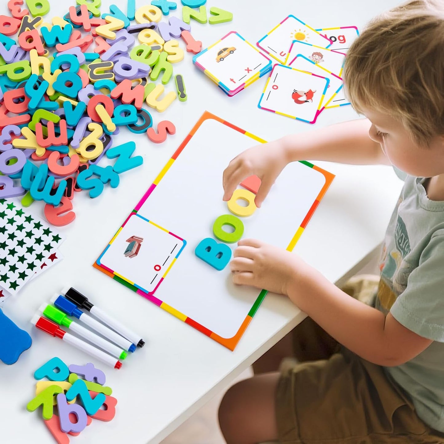 EFO SHM Classroom Magnetic Letters, 278 Pcs Wooden Alphabet Magnets with Double Sided Magnet Board Word Cards, Magnetic Letters and Numbers for Kids Spelling, ABC Fridge Magnets Education Toys