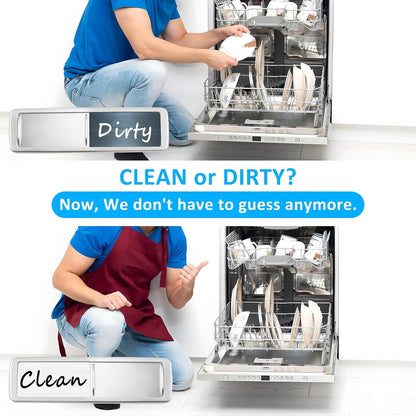 Dishwasher Magnet Clean Dirty Sign, Slide Strong Clean and Dirty Refrigerator Magnet Indicator for Dishwasher, Non-Scratch, Easy to Read, Self-Adhesive for Non-Magnetic Dishwasher（LightGray Brown）
