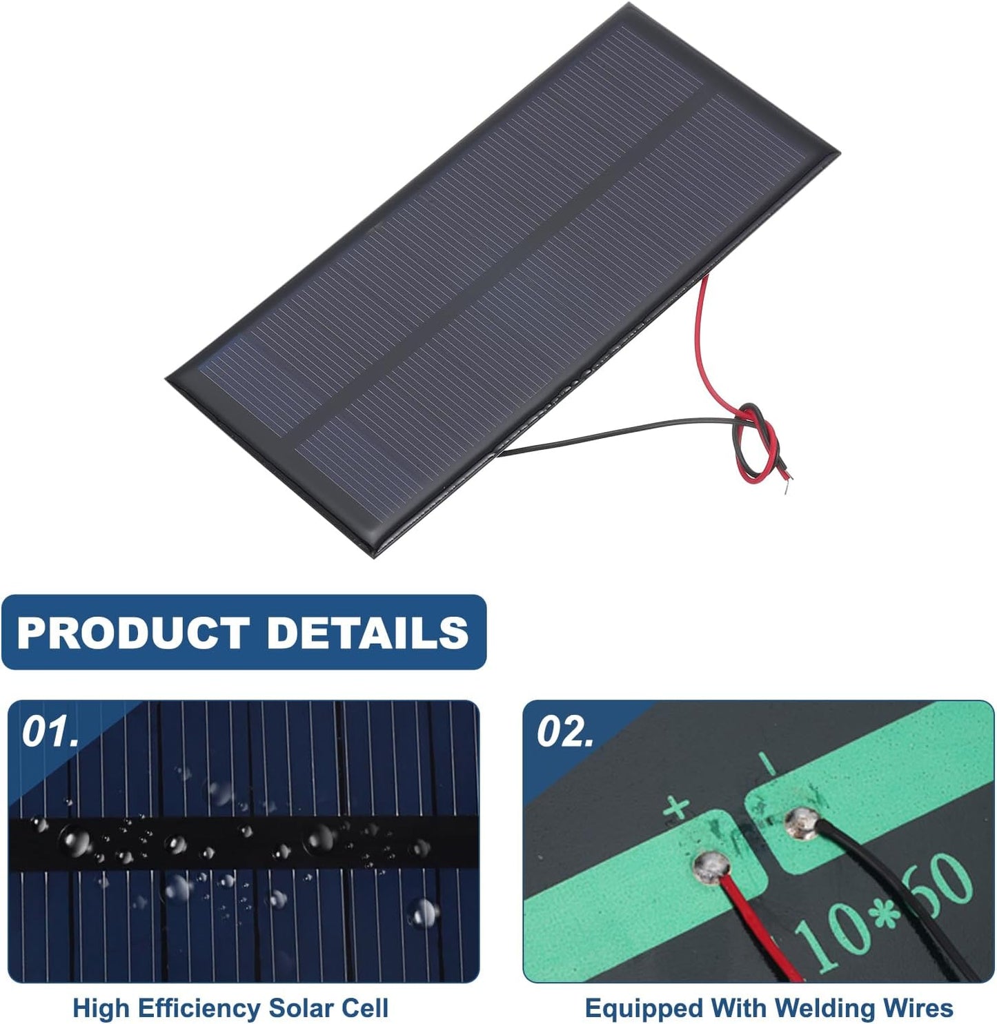MECCANIXITY 2 Pcs 5.5V 0.44W 70mA Mini Solar Panels, Small Polycrystalline Solar Cell Panel with 2 Cable for DIY Electric Toy Materials Kits Charger, 60mm x 60mm