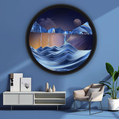 17.3" Moving Sand Art, 3D Sand Art Pictures Deep Sea Sandscape Living Room Decoration, 360° Rotate, Glass Crafts Solid Wood Frame, Relaxing Mood Home Office Work Wall Art Decor