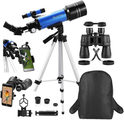 Lunar Telescope for Kids and Astronomy Beginners, Refractor Telescope with Finder Scope and 3 Eyepieces, Travel Telescope with Compact HD Binoculars for Moon Viewing Bird Watching Sightseeing