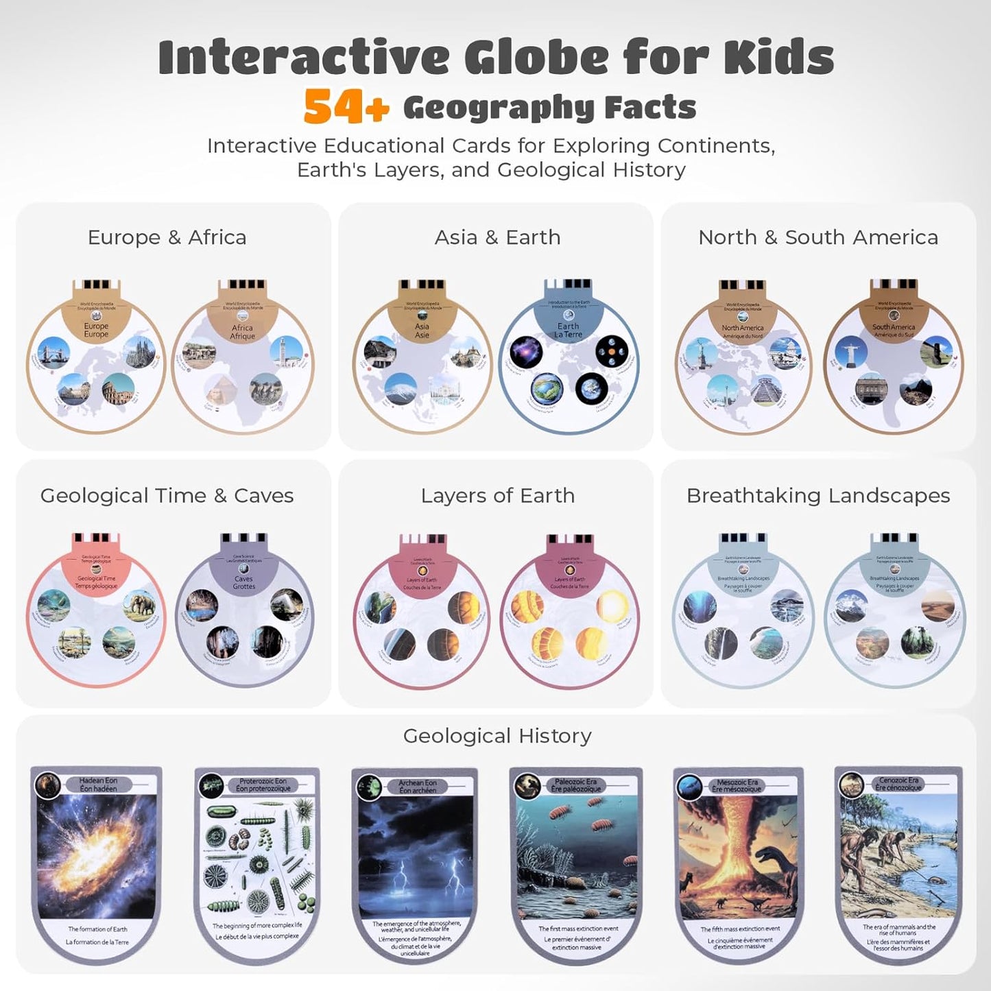8” Interactive Talking Globe for Kids Ages 4-12, Science Can Earth Globe with LED Core, Bilingual English/French Educational STEM Toy Birthday Gift