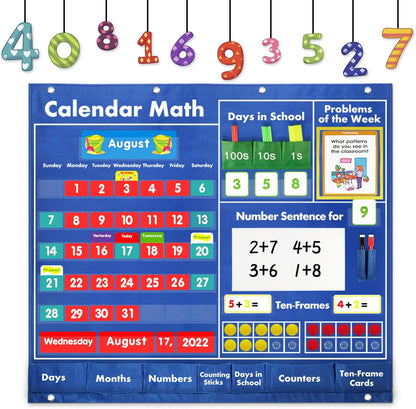 Circle Time Learning Center Pocket Chart for Classroom, Dry Erase Alphabet & Number Flash Cards, Write ABC Letter Tracing Writing Practice Games for Kids, Learning Weather Counting Color Shape
