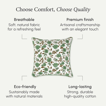 CPC 100% Cotton Throw Pillow Covers 18x18 Inch, Set of 2 Green Block Print Pattern Couch Pillow, Cute Boho Decorative Pillows for Living Room, Bedroom with Hidden Zipper- Agate Green