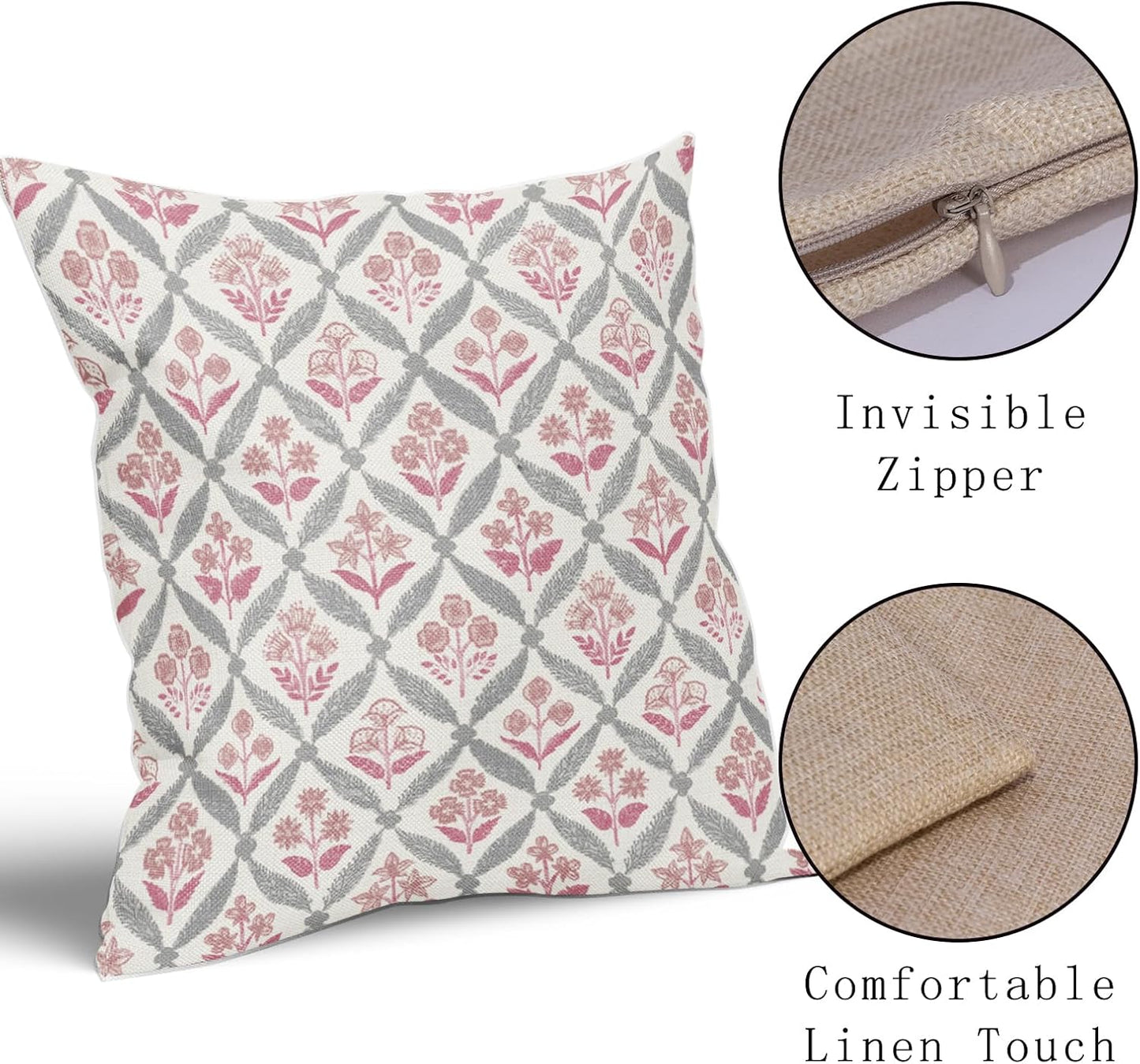 Blue Green Floral Block Print Pillow Covers 12X20 Set of 2, Flower Pattern Spring Summer Print Decorative Throw Pillow Covers Outdoor Farmhouse Seasonal Cushion Case Couch Sofa Bed Decor