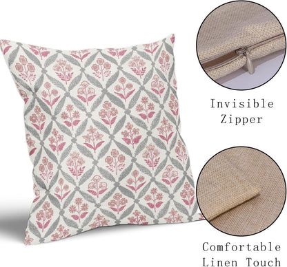 Blue Green Floral Block Print Pillow Covers 12X20 Set of 2, Flower Pattern Spring Summer Print Decorative Throw Pillow Covers Outdoor Farmhouse Seasonal Cushion Case Couch Sofa Bed Decor