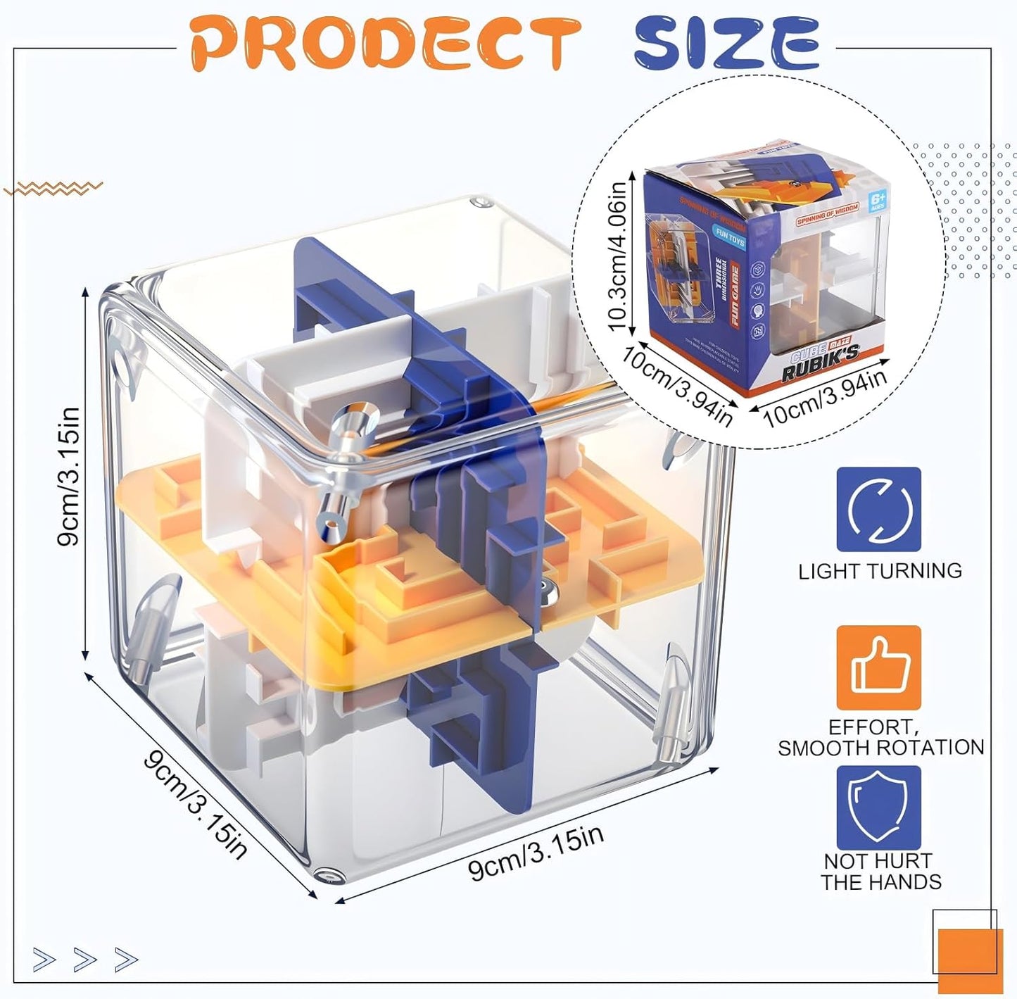 1 Sets Large Labyrinth 3D Maze Cube Puzzle Maze Game Gravity 3D Puzzle Cube Brain Teaser Ball Games for Kids Education Sensory Toys Gift for Adults (Upgrade Version,Yellow)
