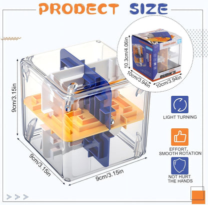 1 Sets Large Labyrinth 3D Maze Cube Puzzle Maze Game Gravity 3D Puzzle Cube Brain Teaser Ball Games for Kids Education Sensory Toys Gift for Adults (Upgrade Version,Yellow)