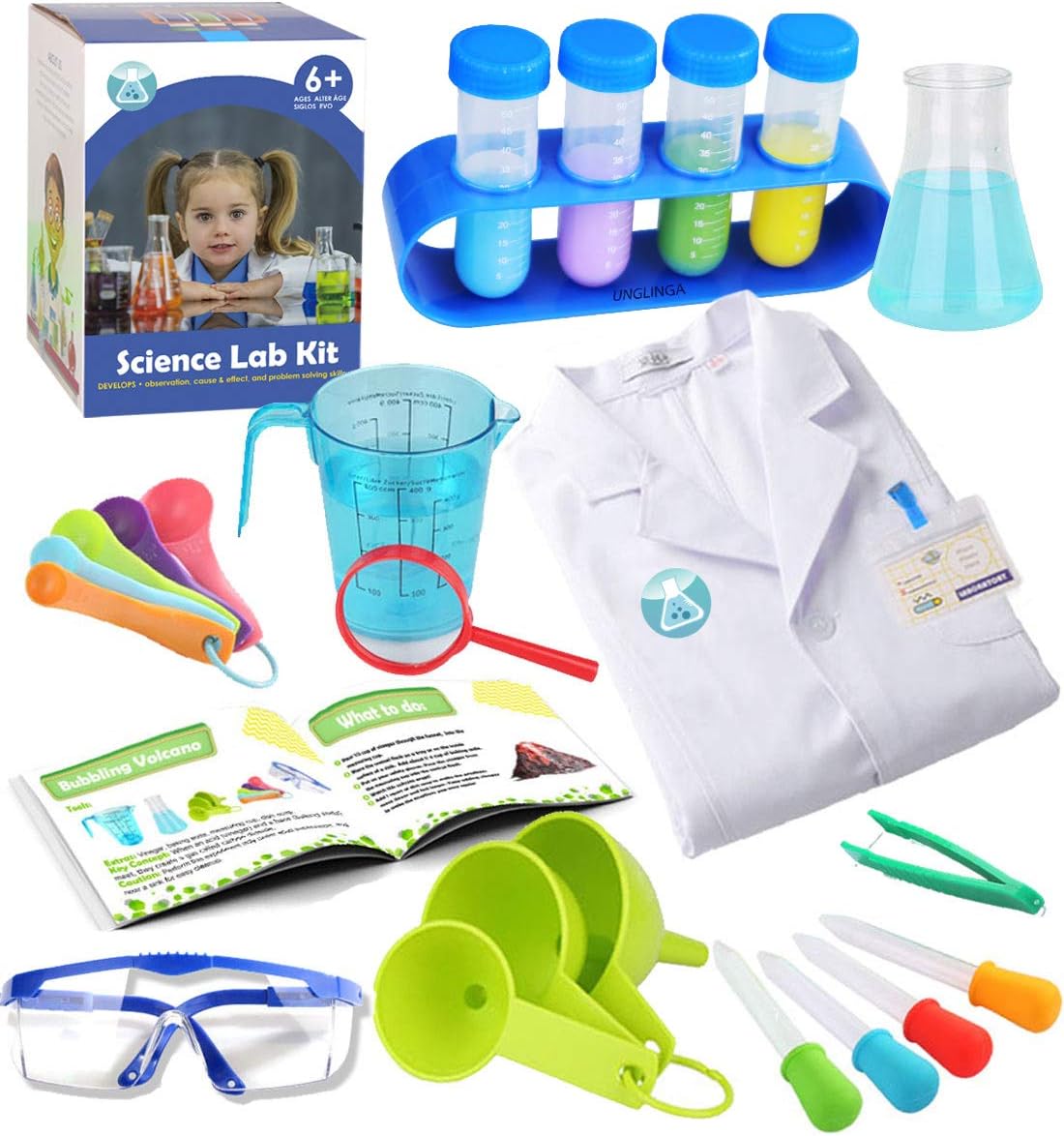 UNGLINGA 210 Experiments Science Kit for Kids, Boys Girls Birthday Toys Gifts Idea, Chemistry Set, Volcano, S.T.E.M Science Educational Project