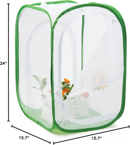 Two Doors Monarch Butterfly Habitat, Insect Mesh Cage, Caterpillar Enclosure Terrarium Pop-up (15.7 X 15.7 X 24 Inches)
