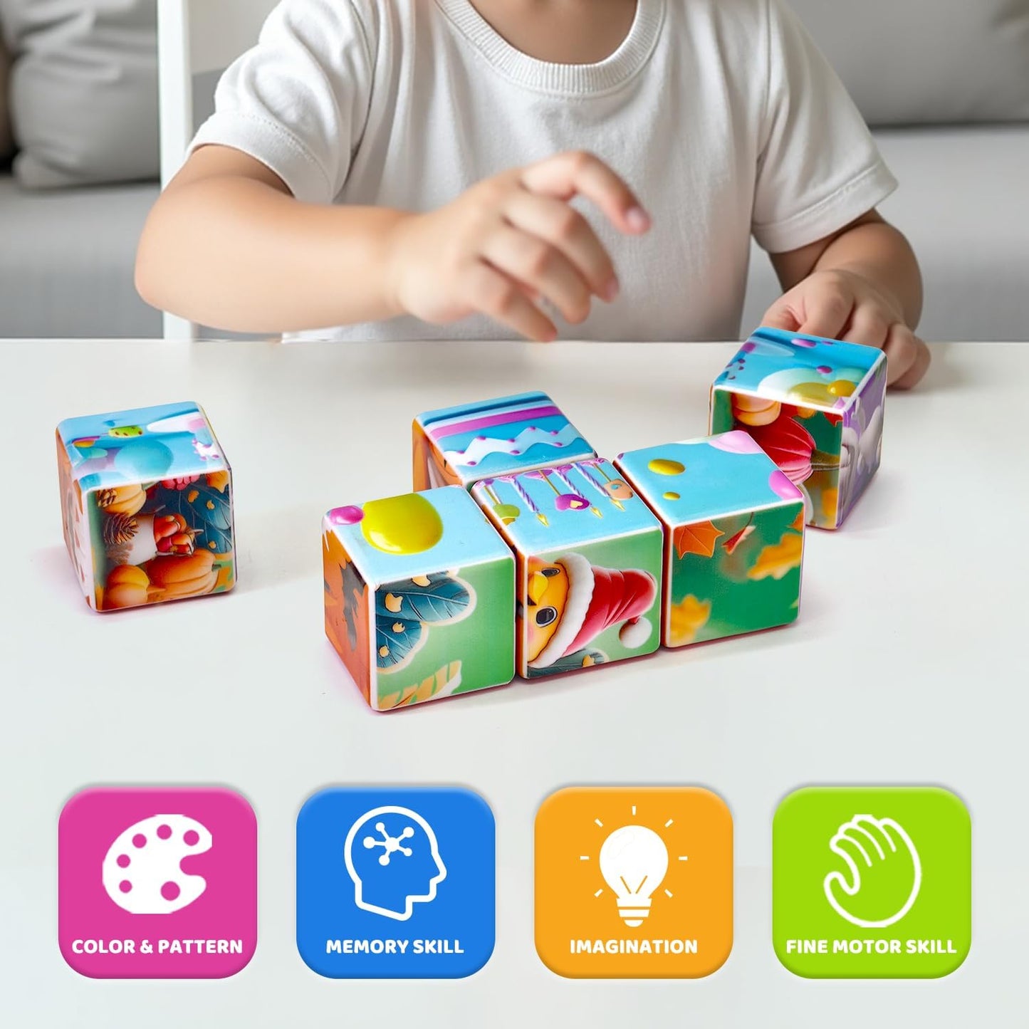 Pairez Toys 3D Magnetic Cubic Jigsaw Puzzle Toys for Toddlers, Large Building Blocks Cubes 1.65 Inches, Sensory & Montessori Toys for Kids 3-5