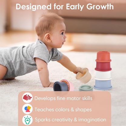 ZYFLSQ Stacking Cups Baby Toy, Nesting Cups 8 Pcs with Pattern for Kid Baby 6 Months and Up Montessori Bath Toys