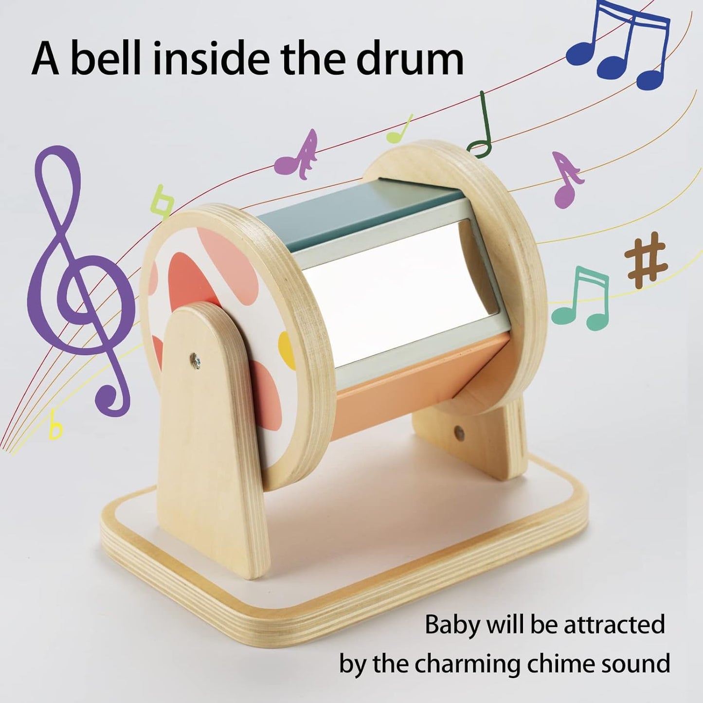 Twefex Montessori Spinning Drum, Montessori Toys for Babies 6-12 Months, Montisory Baby Toys for 1 Year Old Infant, Wooden Toy for Baby