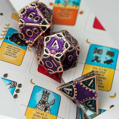 UDIXI Steampunk Metal Dice Set, 7 Die Polyhedral DND Dice Set for D&D Role Playing Game and Math Teaching (Ancient Copper)