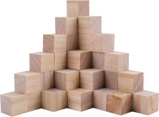 Tosnail 30 Pack 2 Inches Unfinished Wooden Cubes Wooden Blocks - Great for Crafts Making