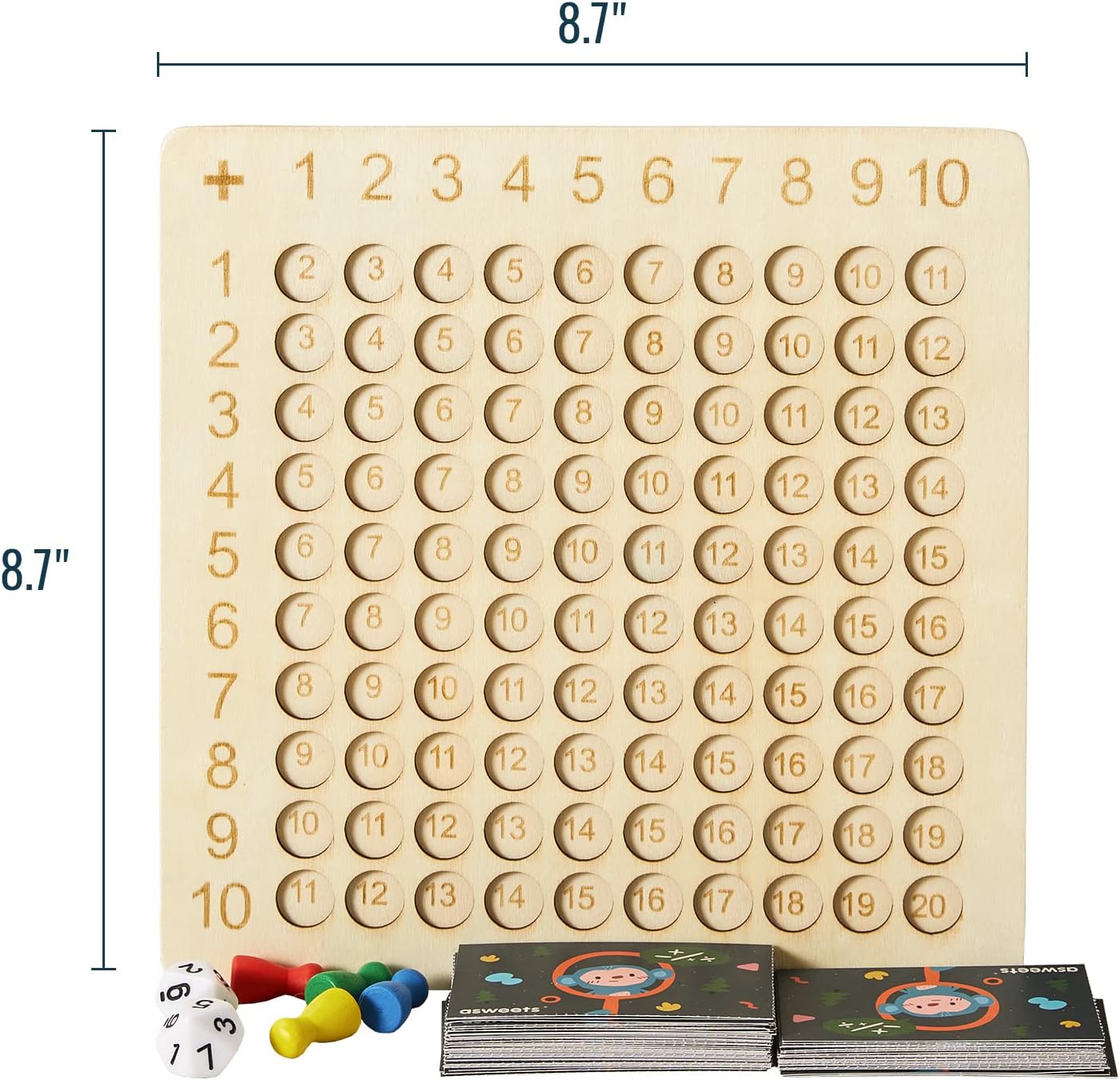 Asweets 2 in 1 Wooden Montessori Multiplication Addition Board Game Montessori Toy Educational Math Table Board Game Double-Sided Boards for Toddlers and Preschool Gifts for Kids