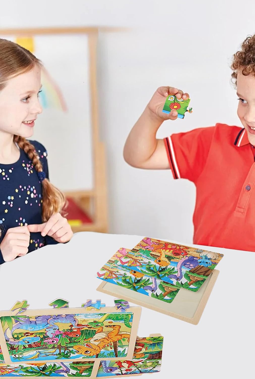 4 Sets of Wooden Puzzles, Each Set has 24 Pieces, Including Castle Unicorn Princess, for Toddlers 3-5, Puzzles for Kids Ages 4-6, Preschool Educational Brain Teaser Toys for Girls 3 4 5 6 Years Old.