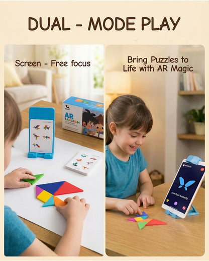 STEM Toys for Kids Ages 4-6, AR Tangram Puzzles with 1000+ Combinations & 20 Cognitive Cards, Food-Grade Silicone Sensory Toy, Interactive Family Games & Meaningful Screen Time Alternative