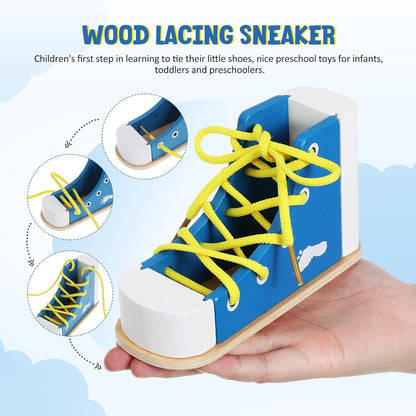 NUOBESTY Shoe Tie Practice for Kids Learn to Tie Shoes Wooden Lacing Toy Shoelaces Tying Teaching Prop Montessori Early Education Toy Pink